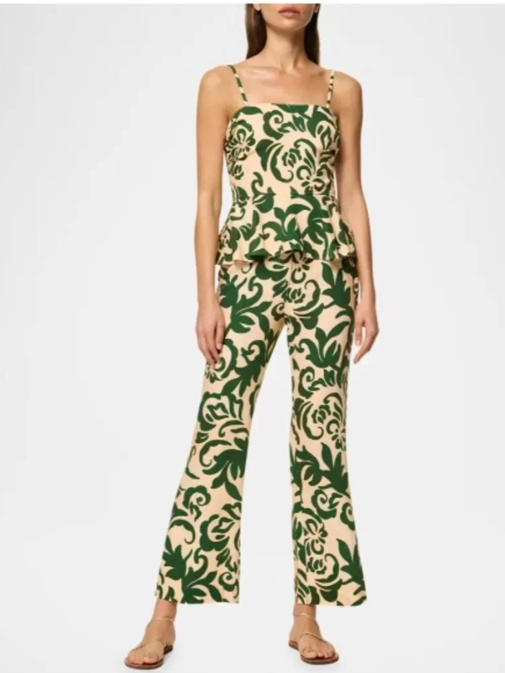 Misa Los Angeles Trista Peplum Matching set, Cream & Green | Large